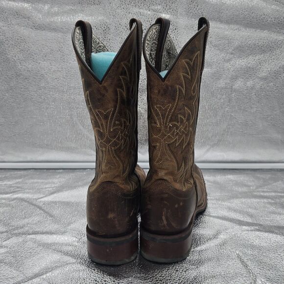 Women's Laredo Anita Leather Cowboy Boots Brown Size 9.5 Classic Square Toe - Picture 4 of 7
